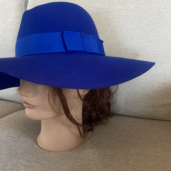 BRIXTON Royal Blue  ? % Wool Wide Brim Belt Hat with Ribbon Band main image 7